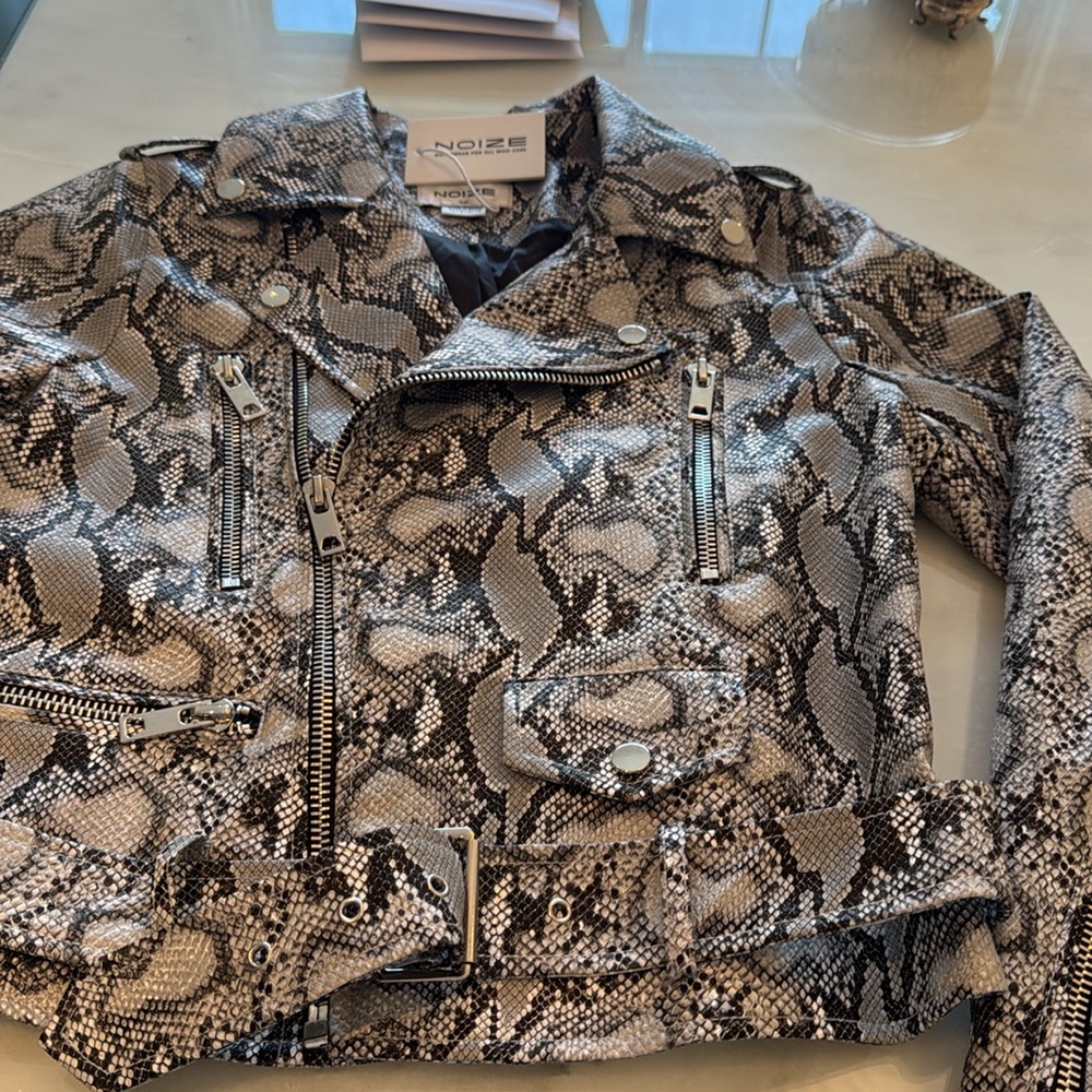 Noize Black and Gray Python Leather Jacket